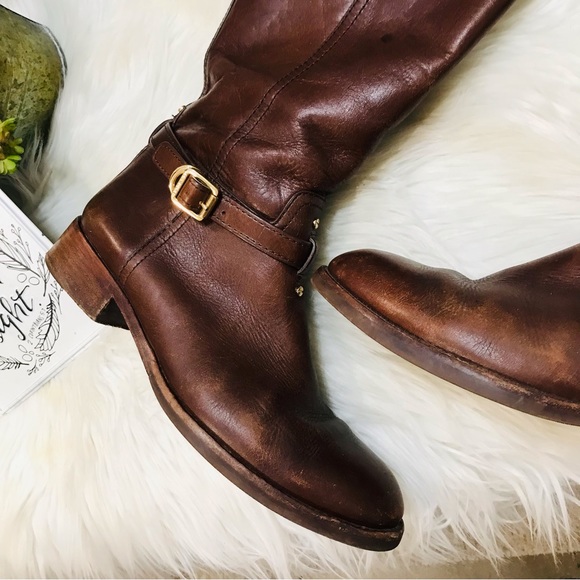 TORY BURCH TALL LOGO BROWN LEATHER RIDING EQUESTRIAN BOOTS sz 8M, AMAZING! - Picture 15 of 16